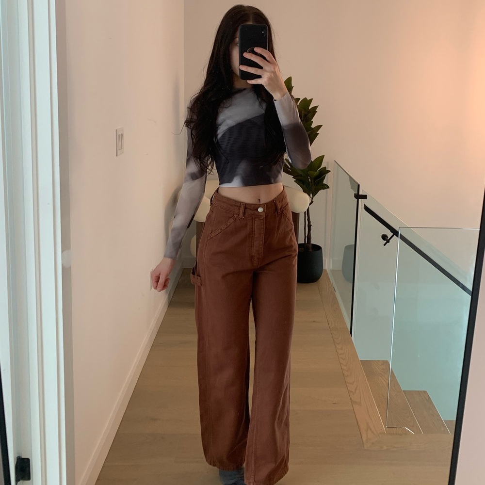 Women’s Wide Leg Brown Jeans Terracotta with Button closure from Topshop